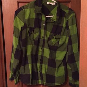 Green and Black Plaid Button Down Shirt